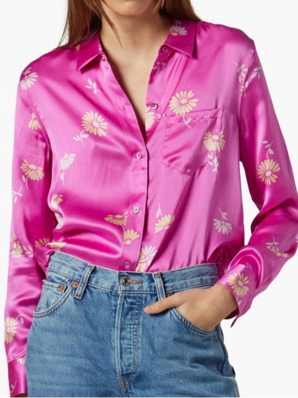 Equipment Fuchsia Hot Pink Leema Silk Blouse floral button down top L